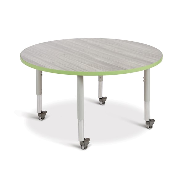Berries Round Activity Table, 48 in. Diameter, Mobile, Driftwood Gray/Key Lime/Gray